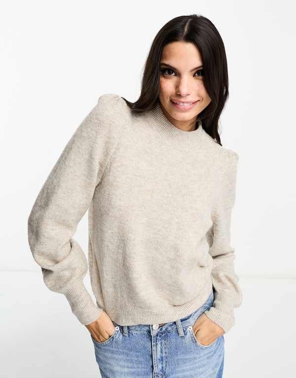 ジェイディーワイ レディース アウター ニット・セーター セーター JDY puff sleeve sweater in stone Gray グレー