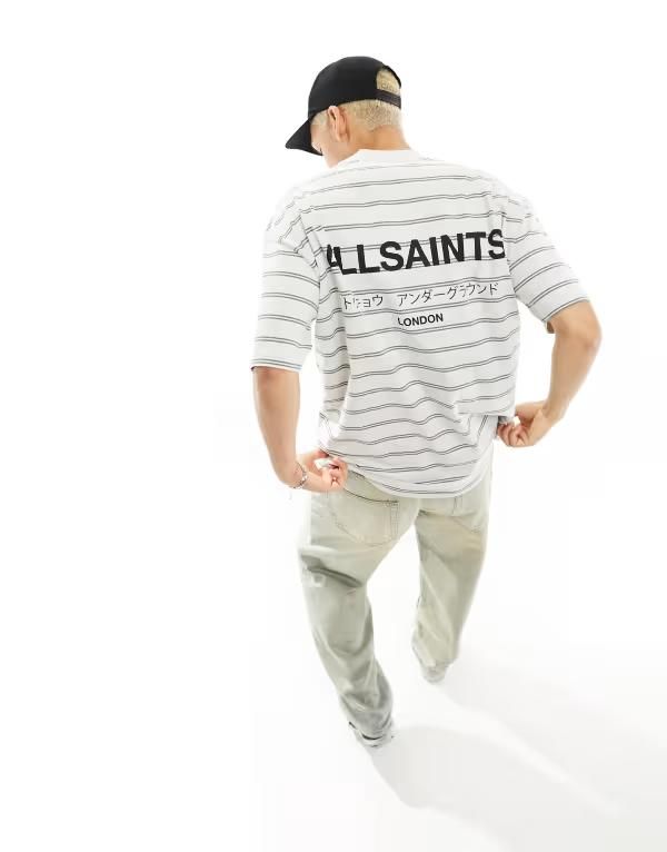 オールセインツ メンズ トップス Tシャツ AllSaints Underground oversized Tshirt in light gray stripe speckle graygray グレー