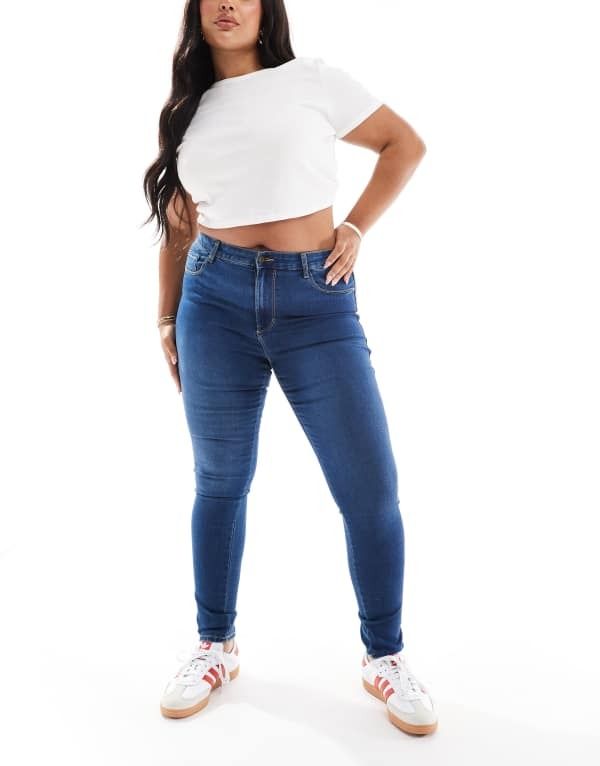 オンリーカーブ レディース ボトムス デニムパンツ ジーンズ Only Curve Augusta skinny jeans in mid blue wash MID BLUE ブルー