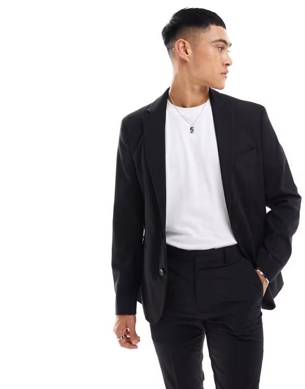 エイソス メンズ アウター ジャケット・ブルゾン ジャケット ASOS DESIGN skinny suit jacket Black ブラック