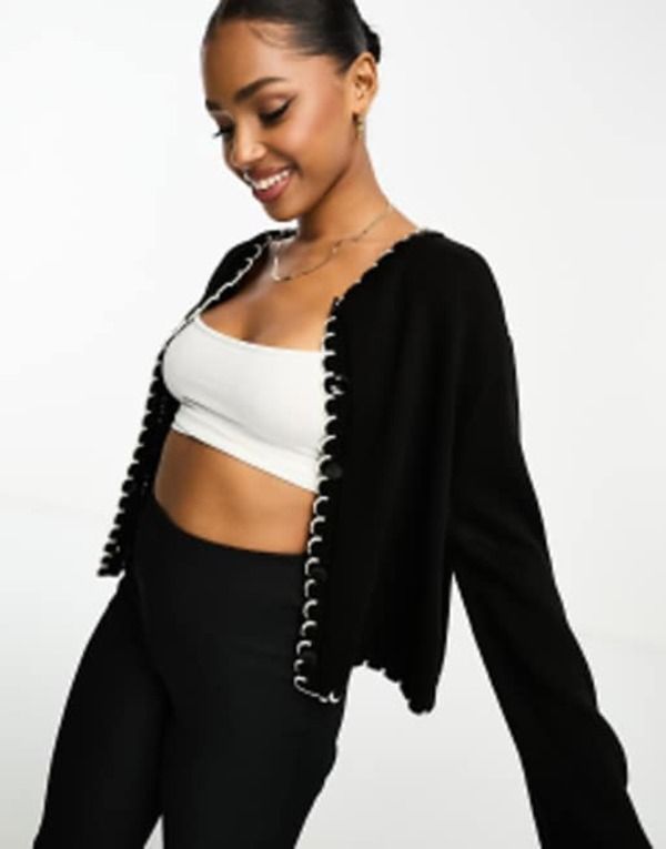ミスセルフフリッジ レディース アウター カーディガン Miss Selfridge ASOS DESIGN blanket stitch cardigan Black ブラック