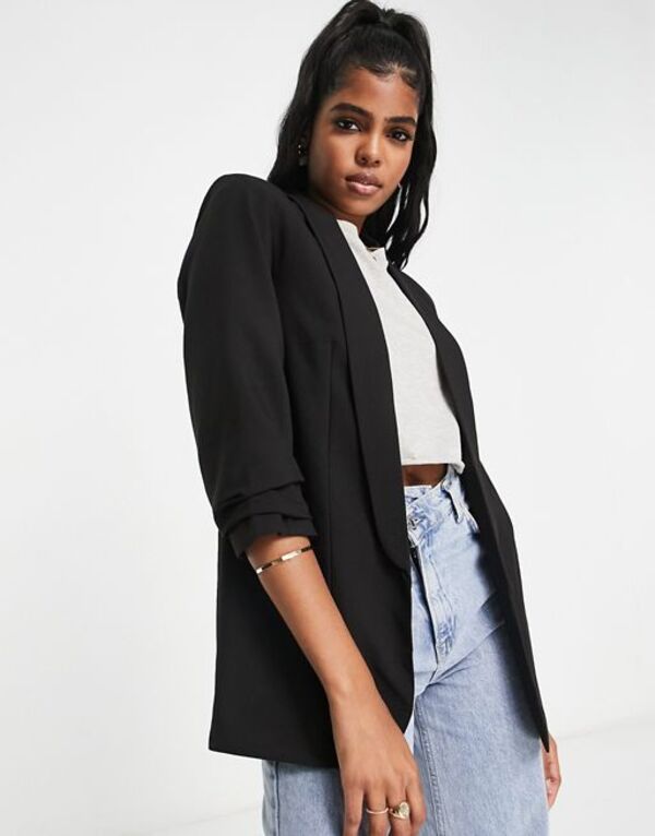 ピーシーズ レディース アウター ジャケット・ブルゾン ギャザー ブレザー Pieces ruched sleeve blazer Black ブラック