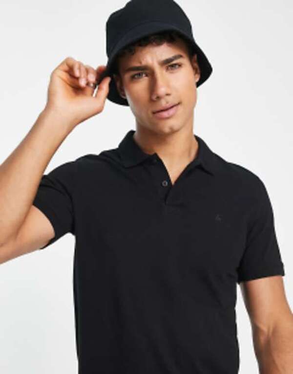 ジャック アンド ジョーンズ メンズ トップス ポロシャツ スリムフィット ロゴ Jack Jones Essentials slim fit pique logo polo Black ブラック