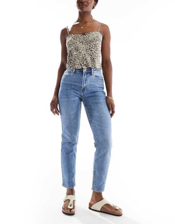 オンリー レディース ボトムス デニムパンツ ストレート ジーンズ Only Emily high waisted straight leg jeans in mid Medium blue ブルー