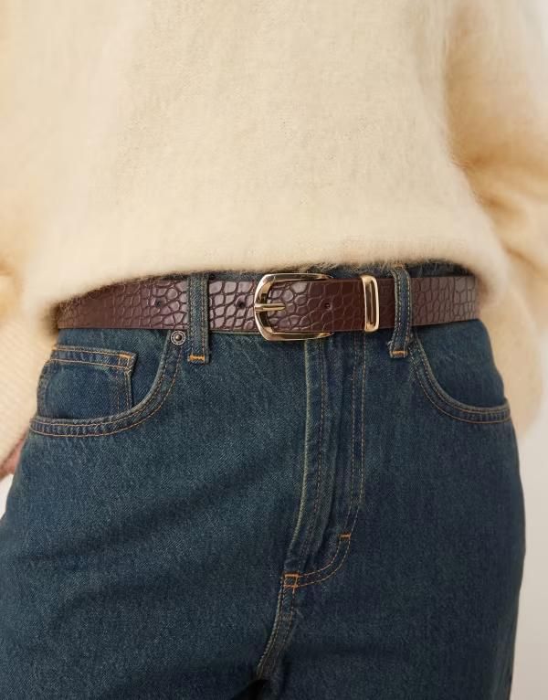マンゴ レディース アクセサリー ベルト Mango faux croc textured belt BROWN ブラウン