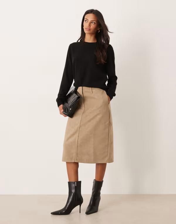 エイソス レディース ボトムスカート スエード ASOS DESIGN faux suede pencil skirt with clean waistband BEIGE ベージュ