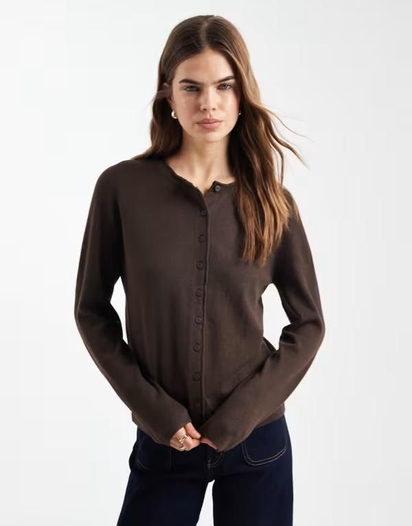オンリー レディース アウター カーディガン ニット ONLY knit cardigan in chocolate torte チョコレート