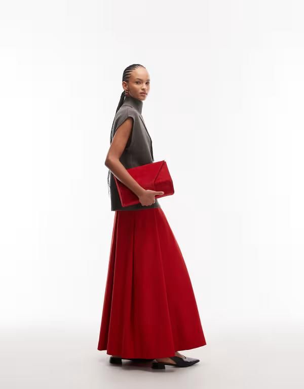 エイソス レディース ボトムスカート プリーツ ASOS DESIGN pleated circle skirt in bright RED レッド
