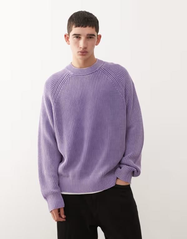 ウィークデイ メンズ アウター ニット・セーター Weekday relaxed knit sweater in washed Purple wash パープル
