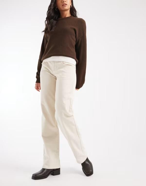 コットンオン レディース ボトムス カジュアルパンツ ストレート コーデュロイ ローライズ Cotton low rise straight leg corduroy pants in ecru エクリュ