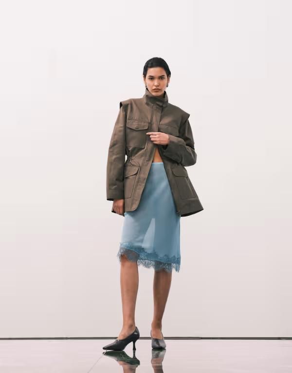 エイソス レディース ボトムスカート ミディ シアー レース ASOS DESIGN lace hem sheer midi skirt Blue ブルー