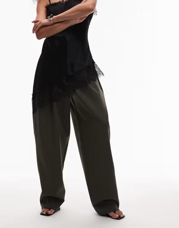 エイソス レディース ボトムス カジュアルパンツ ASOS DESIGN super high waisted barreleg tailored pants Khaki カーキ