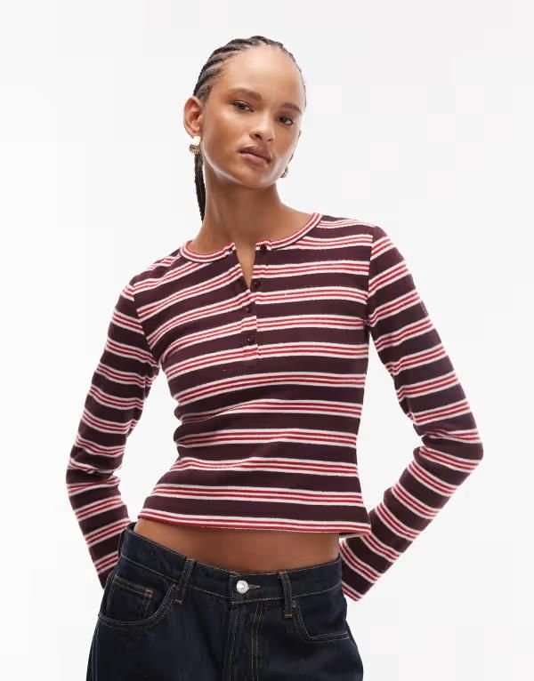 リクレイム ヴィンテージ レディース トップス Tシャツ Reclaimed Vintage long sleeve henley top and red stripes Multi マルチカラー 13,980円