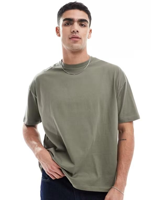 エイソス メンズ トップス Tシャツ ASOS DESIGN essentials oversized Tshirt Dusty olive オリーブ