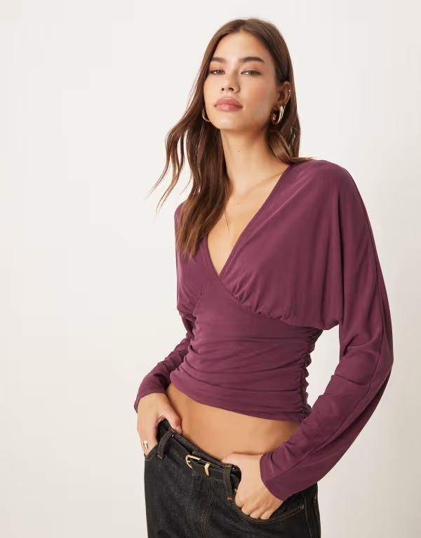 エイソス レディース トップス Tシャツ ASOS DESIGN modalong sleeve top with cinch panel in fig