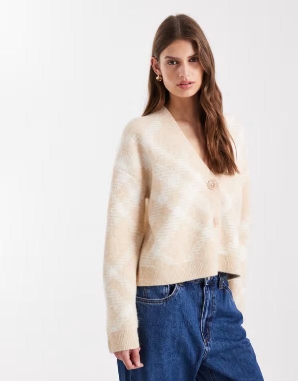 ミスセルフフリッジ レディース アウター カーディガン Misselfridge oversized check cardigan in buttermilk チェック