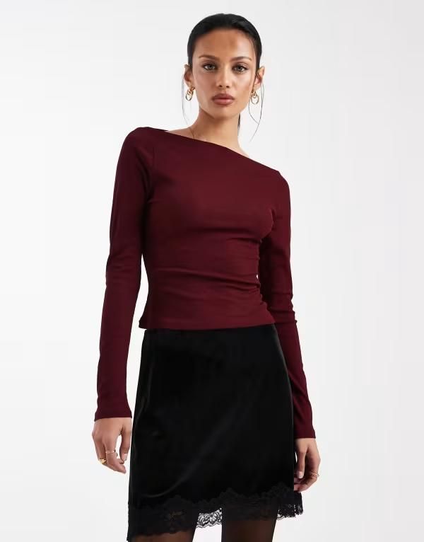 エイソス レディース ボトムスカート ミニ ベルベット レース ASOS DESIGN velvet mini skirt with lace hem Black ブラック
