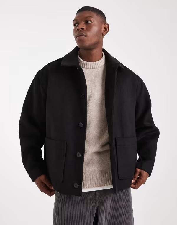 エイソス メンズ アウター ジャケット・ブルゾン ウール ASOS DESIGN oversized woolook jacket Black ブラック