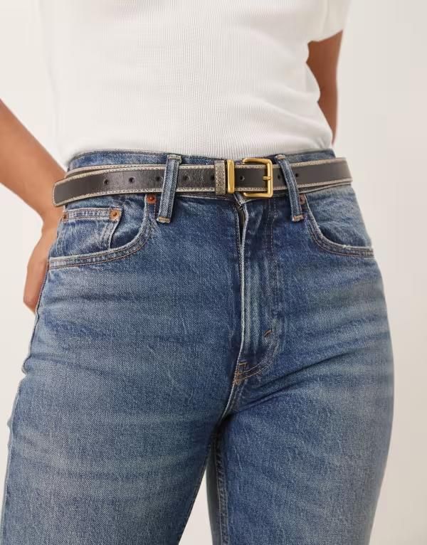 エイソス レディース アクセサリー ベルト ASOS DESIGN waist and hip belt with square goldtone buckle andistressed black design Black ブラック