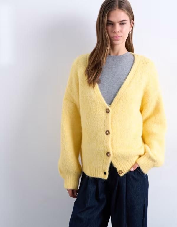 トップショップ レディース アウター カーディガン ニット Topshop brushed fluffy knit cardigan in yellow イエロー