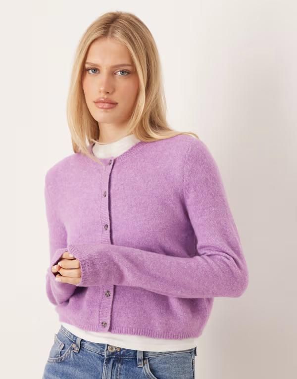 ジェイディーワイ レディース アウター カーディガン クルーネック ウール JDY woolook crew neck cardigan PURPLE パープル