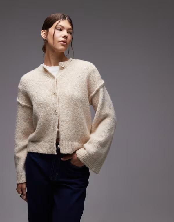 エイソス レディース アウター カーディガン ウール ニット ASOS DESIGN knit cardigan with exposed seams with wool in cream クリーム