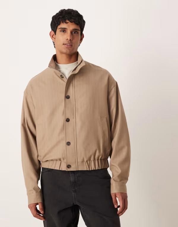 エイソス メンズ アウター ジャケット・ブルゾン ASOS DESIGN relaxedressy track jacket stripes BROWN ブラウン