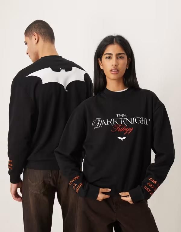 エイソス レディース アウター パーカー・スウェット プリント シャツ ASOS DESIGN Unisex relaxed sweatshirt with BATMAN prints Black ブラック