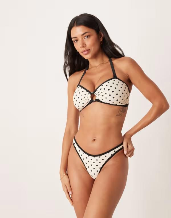 ピークボー レディース 水着 トップのみ ドット Peek Beau bandeau bikini top in polka dots CREAM クリーム