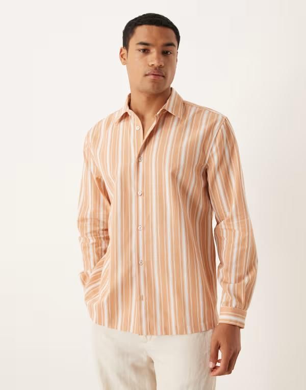 エイソス メンズ トップス シャツ レギュラーフィット ASOS DESIGN regular fit shirt in orange stripe ORANGE オレンジ