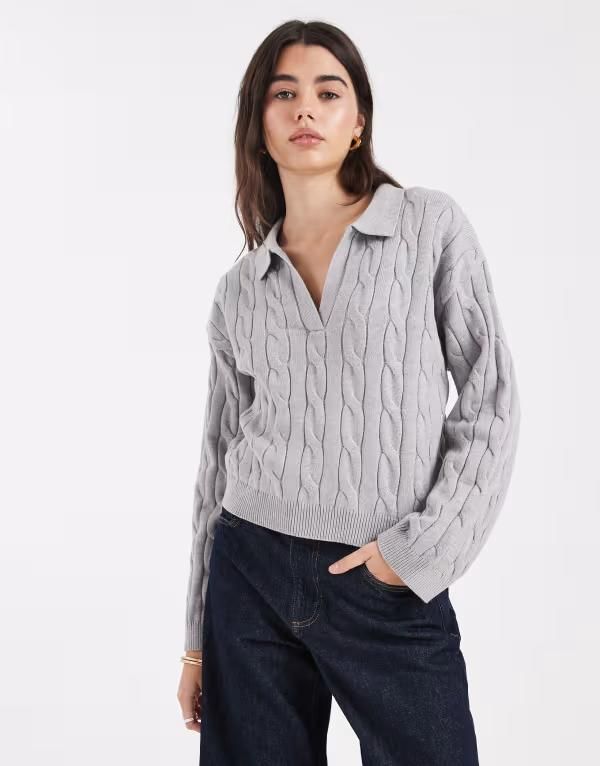 コットンオン レディース アウター ニット・セーター Cotton luxe collar sweater in heather Gray Marle グレー