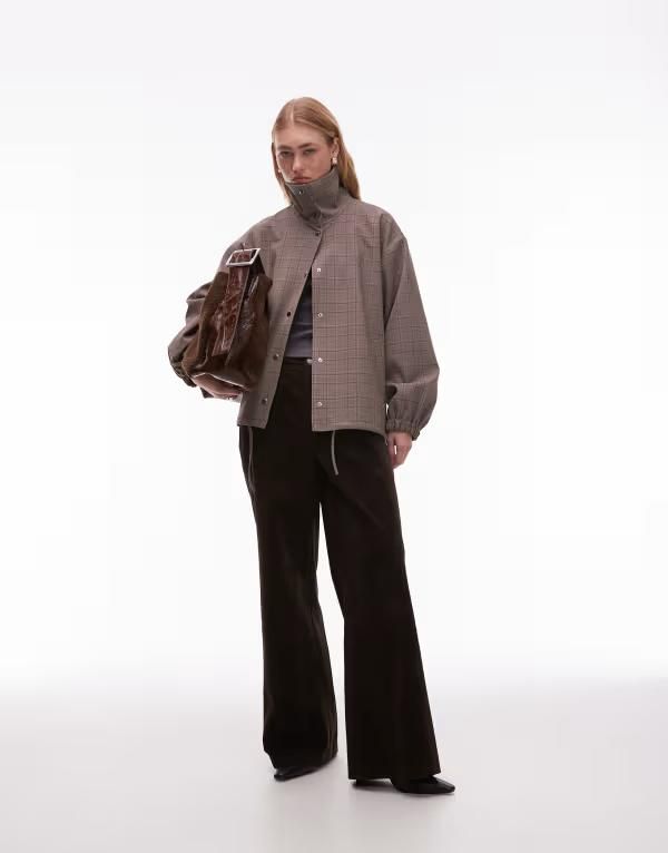 エイソス レディース アウター ジャケット・ブルゾン スタンドネック ジャケット ASOS DESIGN tailored funnel neck jacket check Gray Check グレー