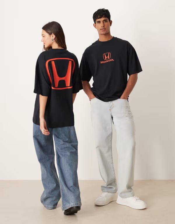 エイソス レディース トップス Tシャツ プリント ASOS DESIGN unisex oversized interlock Tshirt withonda print Black ブラック