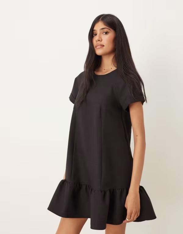 エイソス レディース トップス ワンピース クルーネック ミニワンピース ミニ ASOS DESIGN crew neck smock mini dress with dropped waist in rich chocolate Rich chocolate