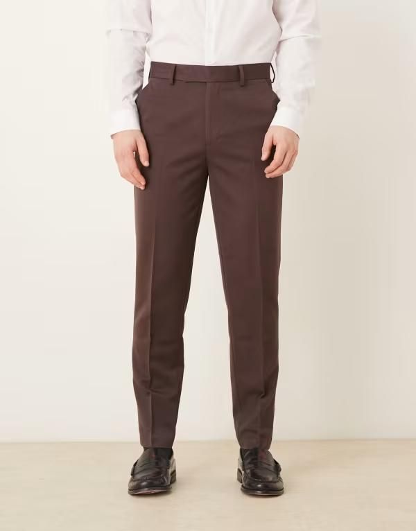 エイソス メンズ ボトムス カジュアルパンツ ASOS DESIGN smartapered pants BROWN ブラウン