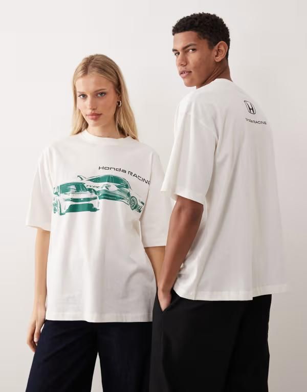 エイソス レディース トップス Tシャツ プリント ASOS DESIGN unisex oversized Tshirt withrcar print in offwhite Coconut milk オフホワイト