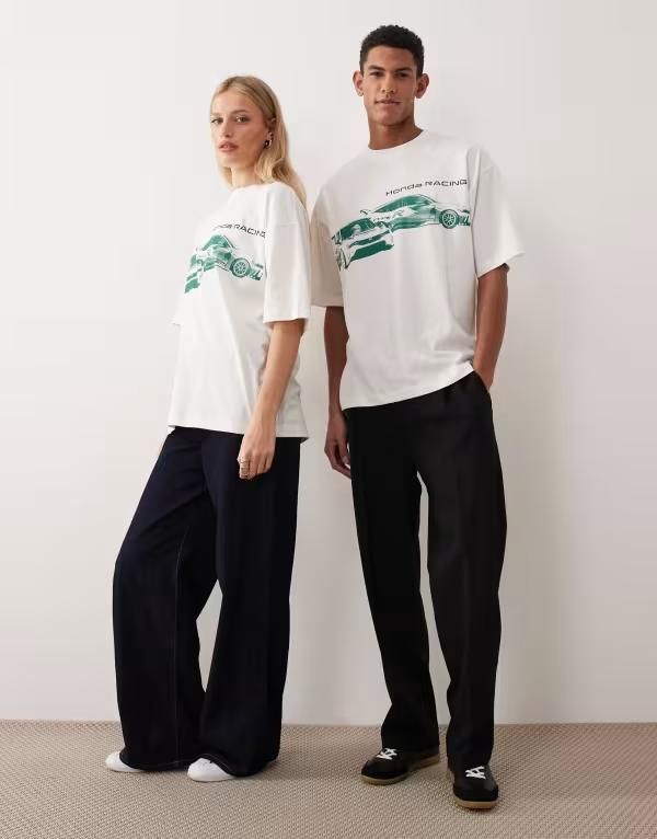 エイソス レディース トップス Tシャツ プリント ASOS DESIGN unisex oversized Tshirt withrcar print in offwhite Coconut milk オフホワイト