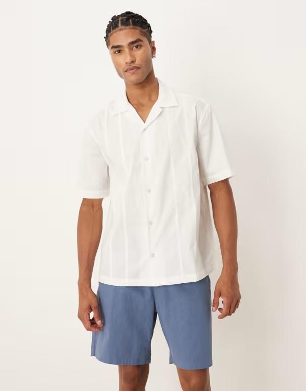 エイソス メンズ トップス シャツ ASOS DESIGN relaxed revere shirt with seam detail WHITE ホワイト