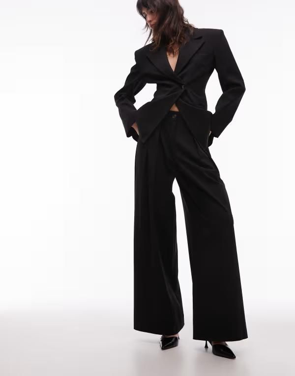 エイソス レディース ボトムス カジュアルパンツ ハイウエスト パンツ ASOS DESIGN tailored high waist pleat front pants Black ブラック
