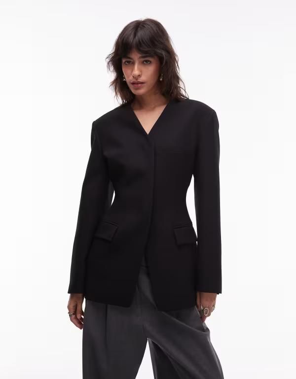 エイソス レディース アウター ジャケット・ブルゾン ブレザー ASOS DESIGN high break fitted waist blazer Black ブラック