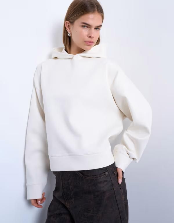 トップショップ レディース アウター パーカー・スウェット スキューバ Topshopremium scubastyle fabric oversized jean grazer hoodie in ecru エクリュ