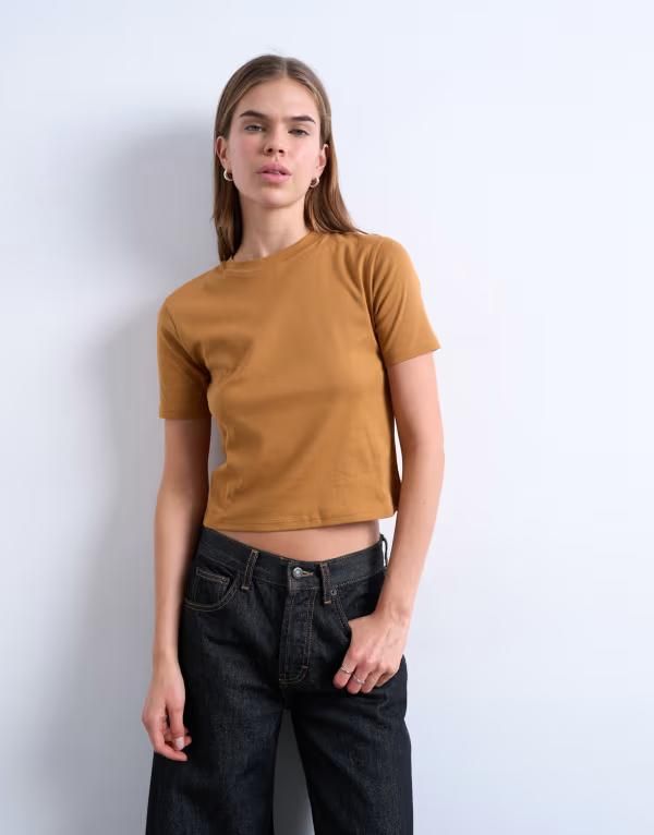 トップショップ レディース トップス Tシャツ Topshop shrunken everyday tee in coffee BROWN ブラウン