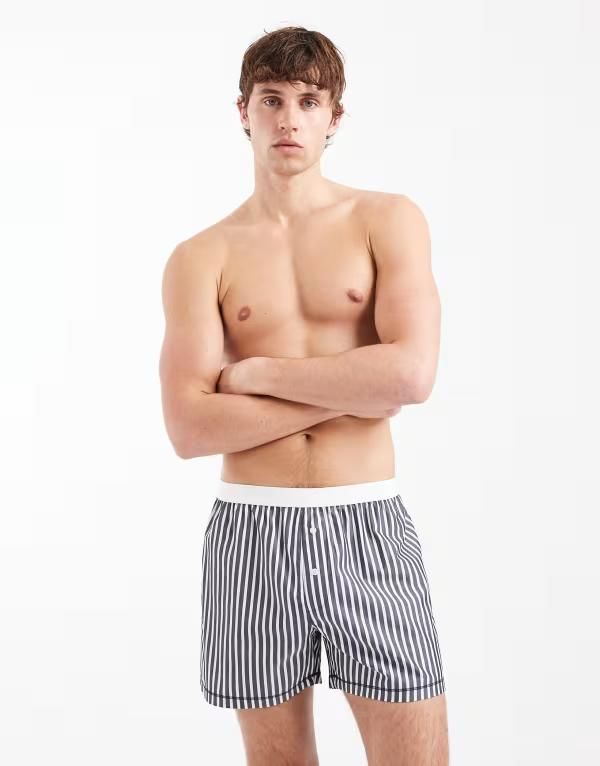 エイソス メンズ アンダーウェア ボクサーパンツ ASOS DESIGN woven boxerstripes Navy stripe ネイビー