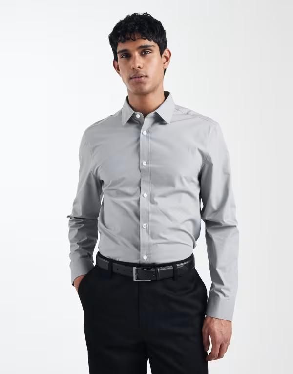 エイソス メンズ トップス シャツ ASOS DESIGN regular smart poplin shirt in light GRAY グレー