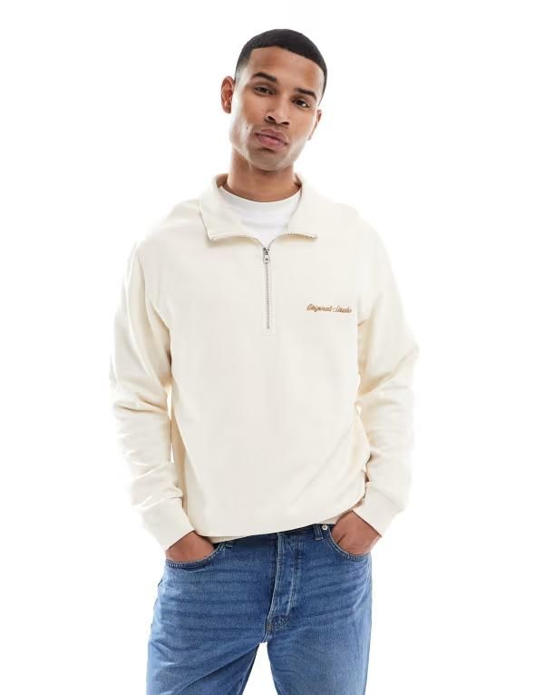 ジャック アンド ジョーンズ メンズ アウター パーカー・スウェット ハーフジップ スウェット シャツ Jack Jones relaxed quarter zip sweatshirt Antique White ホワイト