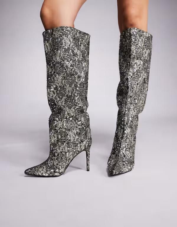 アザレア ワン レディース シューズ ブーツ・レインブーツ Azalea Wang Brieley embellished knee high bootsILVER シルバー