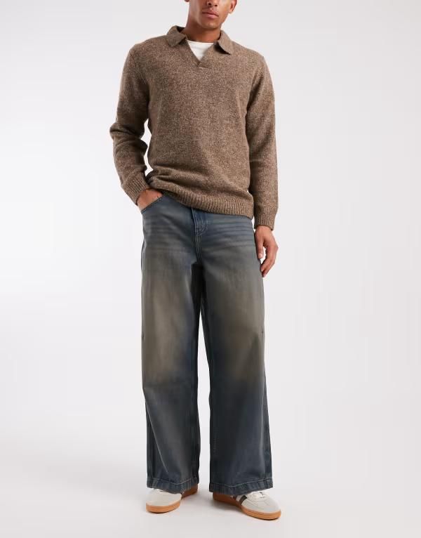 エイソス メンズ ボトムス デニムパンツ ジーンズ ASOS DESIGN super baggy fit jeans in sulphur blue wash Dark wash blue ブルー