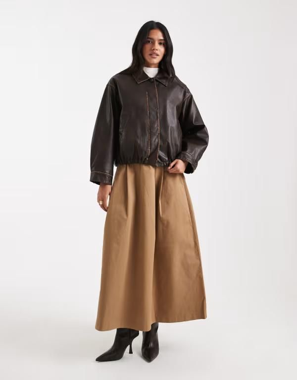 オンリー レディース ボトムスカート A ライン プリーツ マキシ ONLY pleated maxi Aline skirt in camel BROWN ブラウン