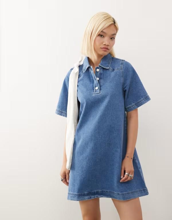 リクレイム ヴィンテージ レディース トップス ワンピース シャツワンピース ミニ シャツ デニム Reclaimed Vintage denim western detail mini shirt dress in light blue wash Light