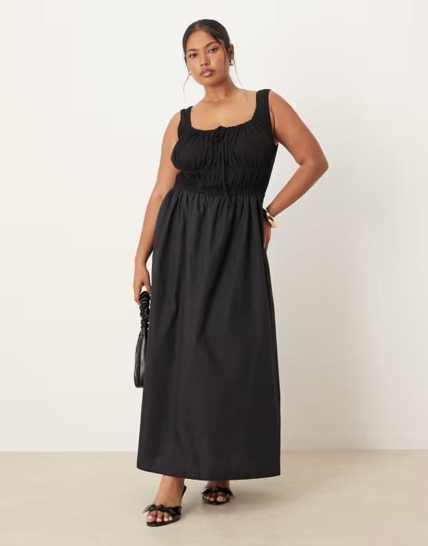 エイソス レディース トップス ワンピース マキシワンピース コットン マキシ ASOS Curve ASOS DESIGN Curve cotton mix maxi dress Black ブラック